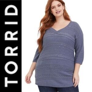 3X Torrid Blue Sweater Grey Mix  Stitch Tunic Long Length